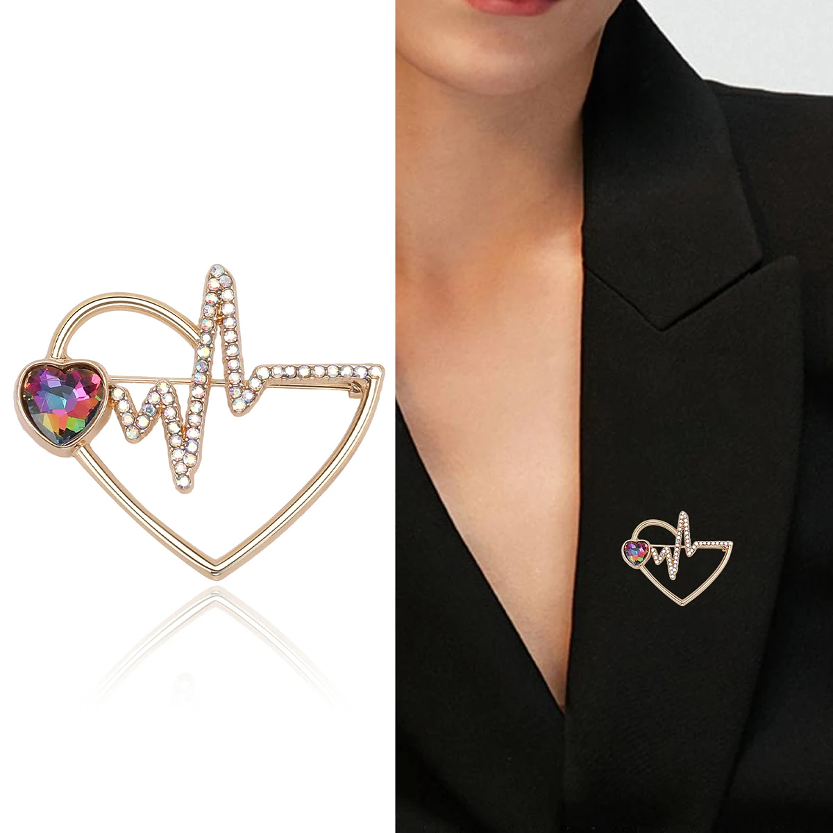 Beaut&Berry Trendy Hollow-Out ECG Brooches for Women Unisex Medical Pins Casual Party Jewelry Accessories Gifts Decoration