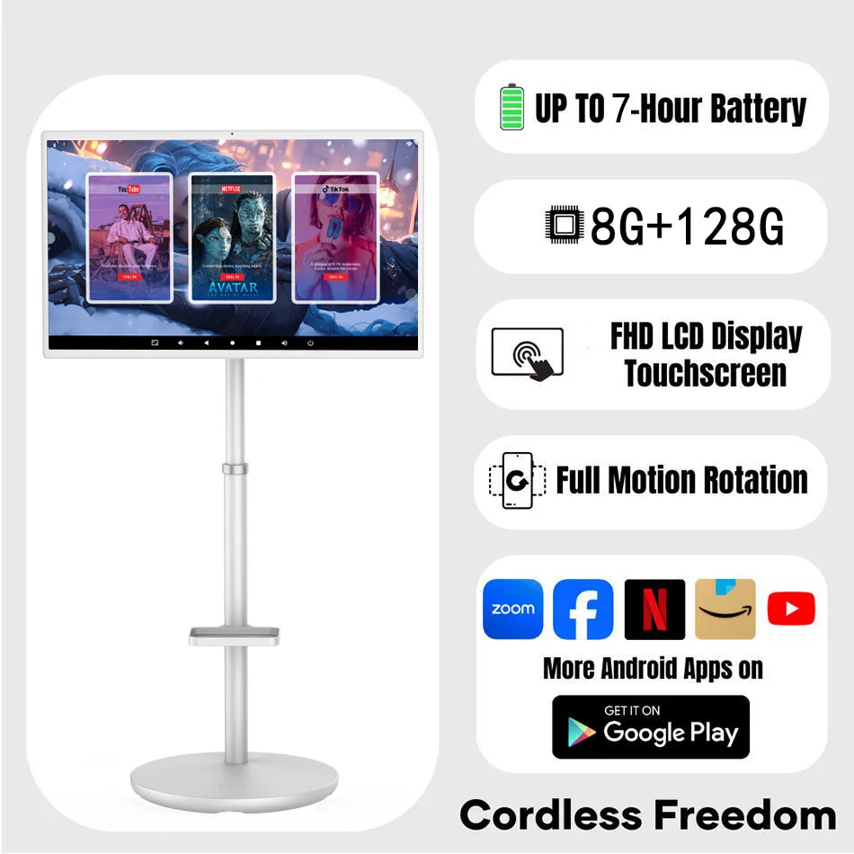 32 Inch Wireless Smart Portable TV 4K Indoor LCD Display Capacitive Touch Rechargeable Moveable Android 15 Monitor