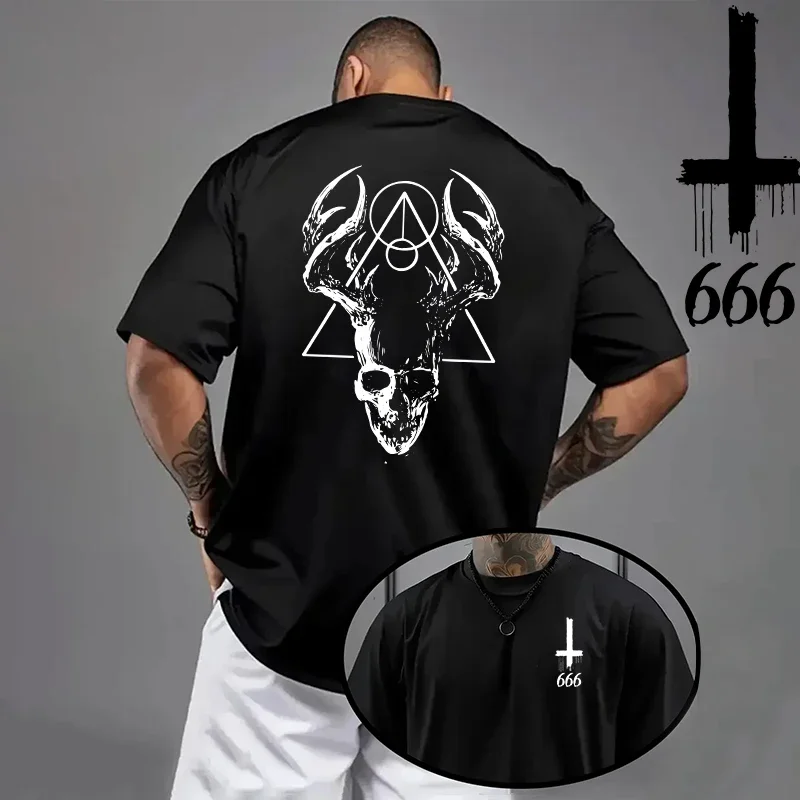 2026 Men Tshirt Oversized Satan Inverted Cross Print Gothic Streetwear Spring Summer Casual Tee Shirt 8 Styles Men's Clothes
