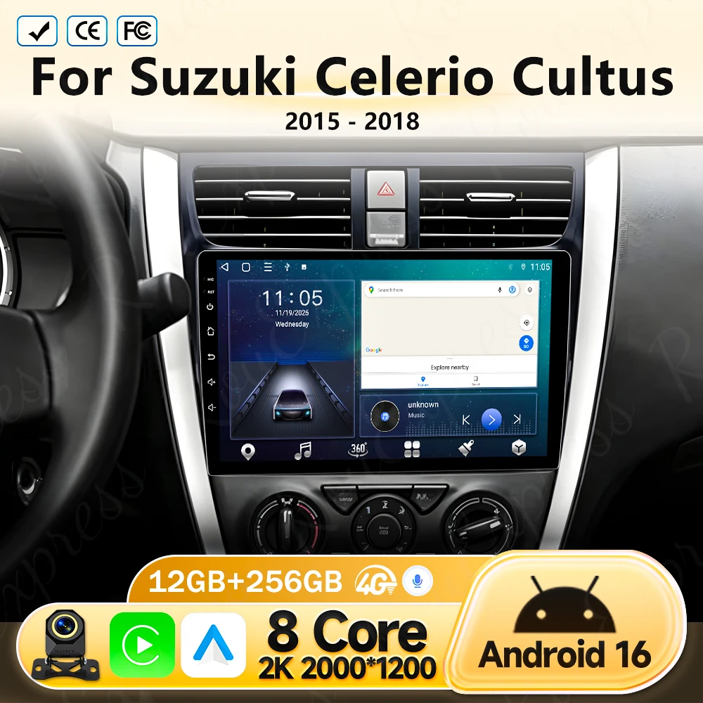 Android Multimedia For Suzuki Celerio Cultus 2015 - 2018 2K Carplay Car Player GPS Stereo Screen Navigation Auto Radio 4G WIFI