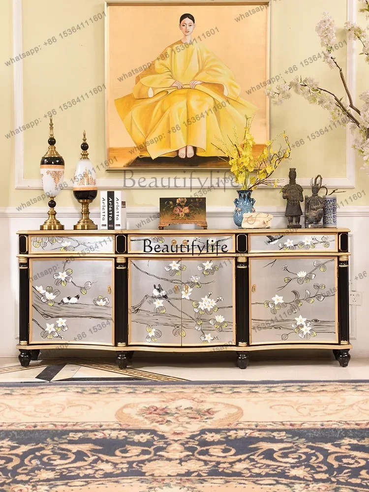 Factory Direct European Style Villa Large Apartment Solid Wood Restaurant Side Cabinet New Chinese Style Storage Curio Cabinet