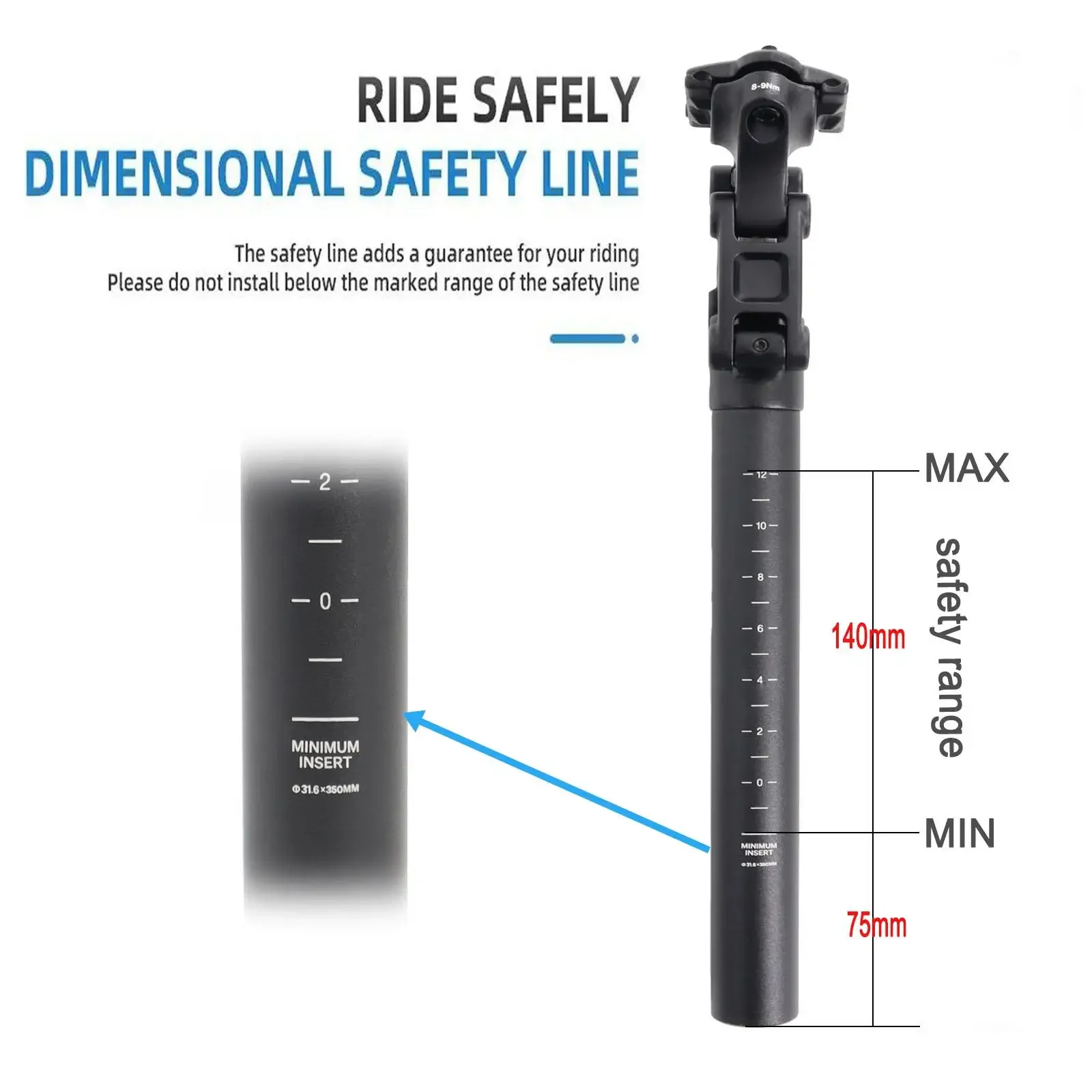 TESNO-MTB Bicycle Shock Absorber Seatpost, Bike Seat Post Dropper, Suspensão de Altura de Viagem Manual, 27.2mm, 30.9mm, 31.6mm, Tube