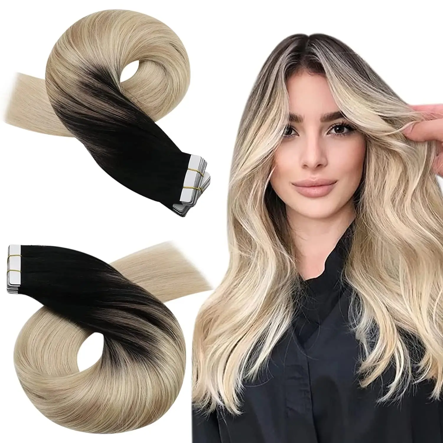 Moresoo Human Hair Extensions Tape In Remy Ash Blonde Hoogtepunt Haar Zijdezacht Steil Haar Extensions 100% Echte Tape In Human haar Moresoo Menselijk Haar Extensions Tape in Remy Ash Blonde Highlight