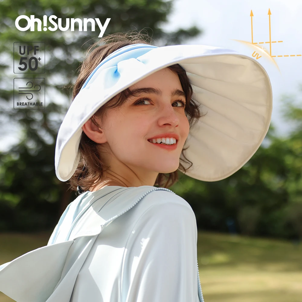 OhSunny Beach Caps Shell Shape Sunhats New Fashion Full Face Sun Protection Empty Top Gradient Big Brim Anti-UV Cap for Outdoor