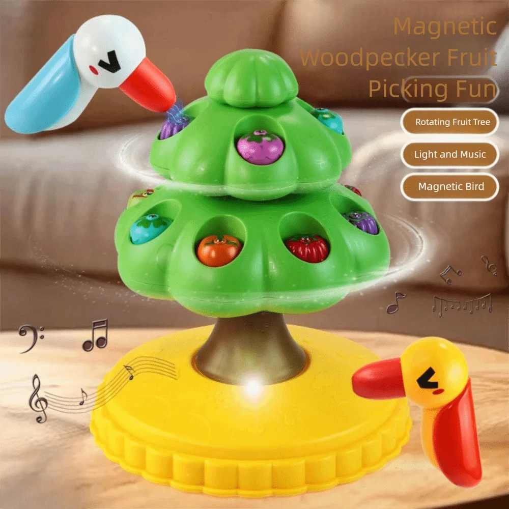 자석식 딱따구리 과일 따기 나무 낚시 놀이 조기 교육 회전식 딱따구리 과일 따기 나무 만화 컬러풀
