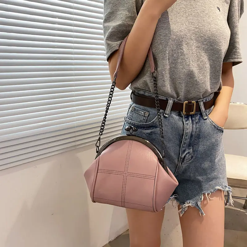 New Vintage Two Straps Shell Lock Bag Bags Chain Women Shoulder Crossbody Bags PU Leather Tote Women\'s Handbags Purses