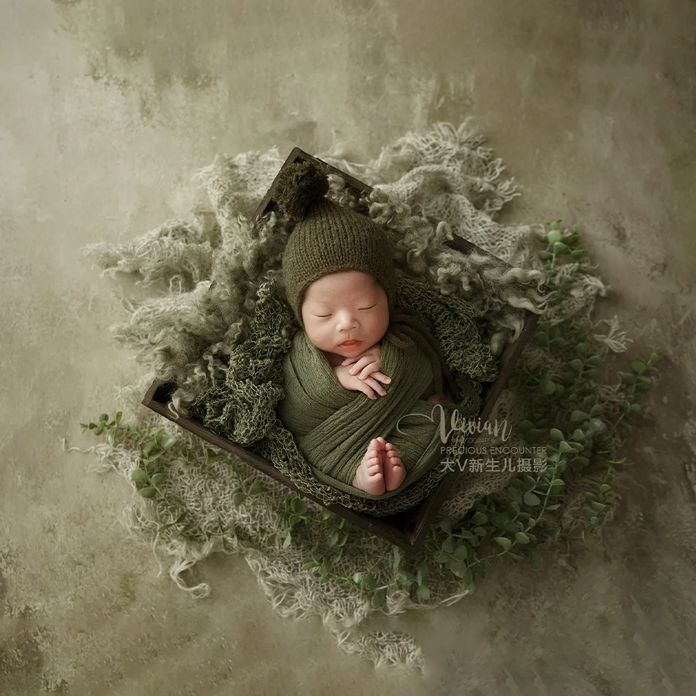 Noworodek Wrap fotografia rekwizyty miękka przędza bawełniana rozciągliwe okłady Headflower czapka z dzianiny koc na rekwizyty akcesoria do strzelania dla dzieci