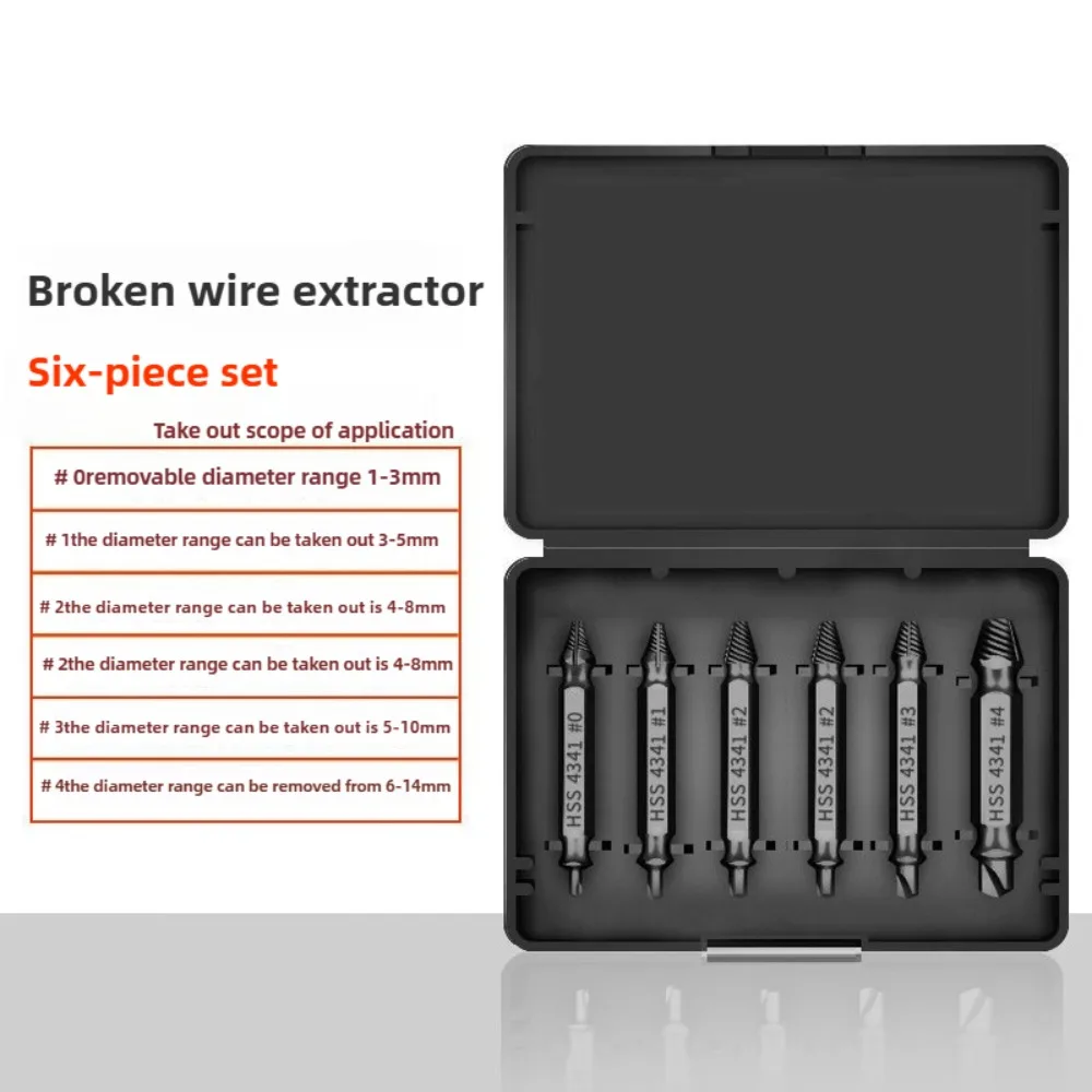 6in1 Stripped Screw Extractor Remover Tool Kit, HSS Easy‑Out Drill Bits for Broken Damaged Bolt Screw Take‑Out Household Repair