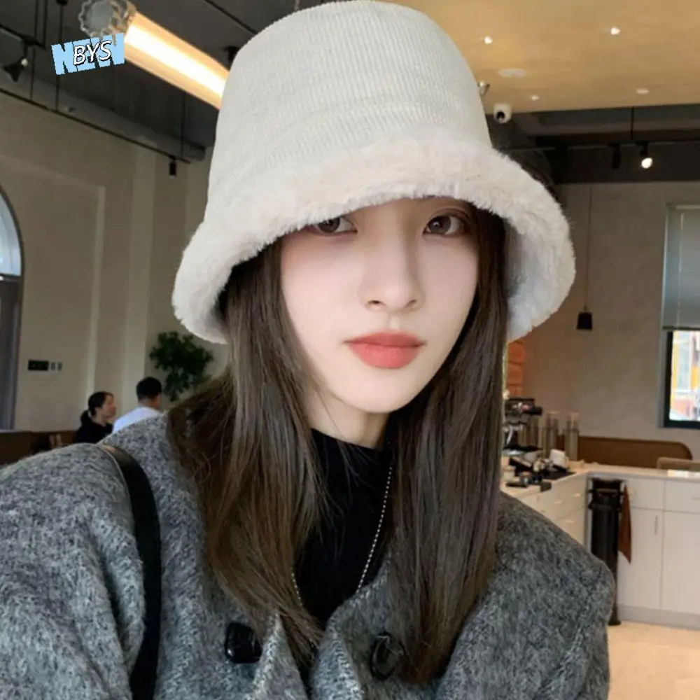 

Winter Fashion Cold-proof Cotton Lamb Fleece Women's Hat Korean Style Bucket Hat Fisherman Hat Autumn Cap