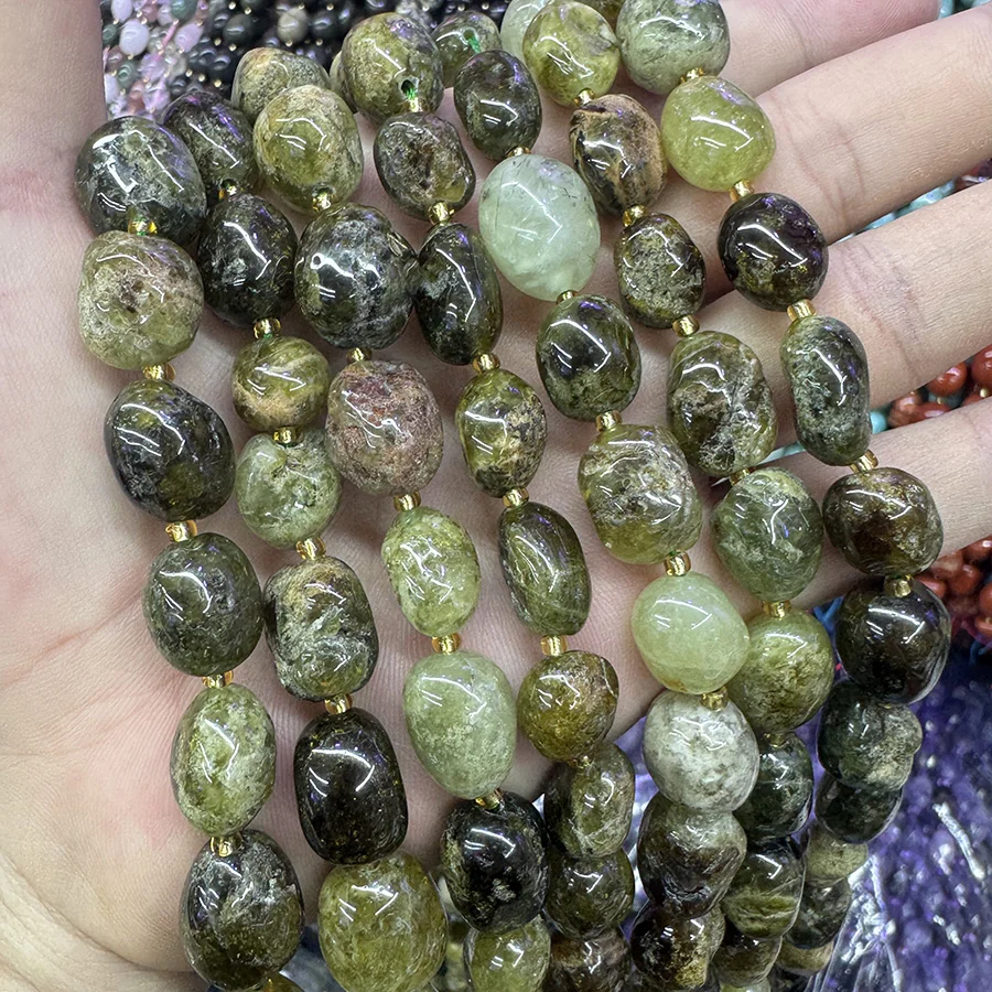 Natural Green Garnet Conformal Lrregular Stone Faceted Loose Beads For Jewelry Making DIY Necklace Bracelet 15''10-15mm