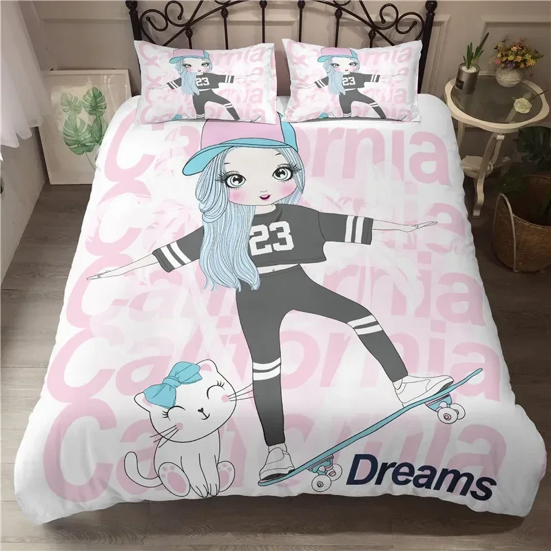Musical Girl Modern Fashion Girly Comfortable Duvet Quilt Cover Pillowcase Bedding Set Children Bedroom Decoration Home Textile