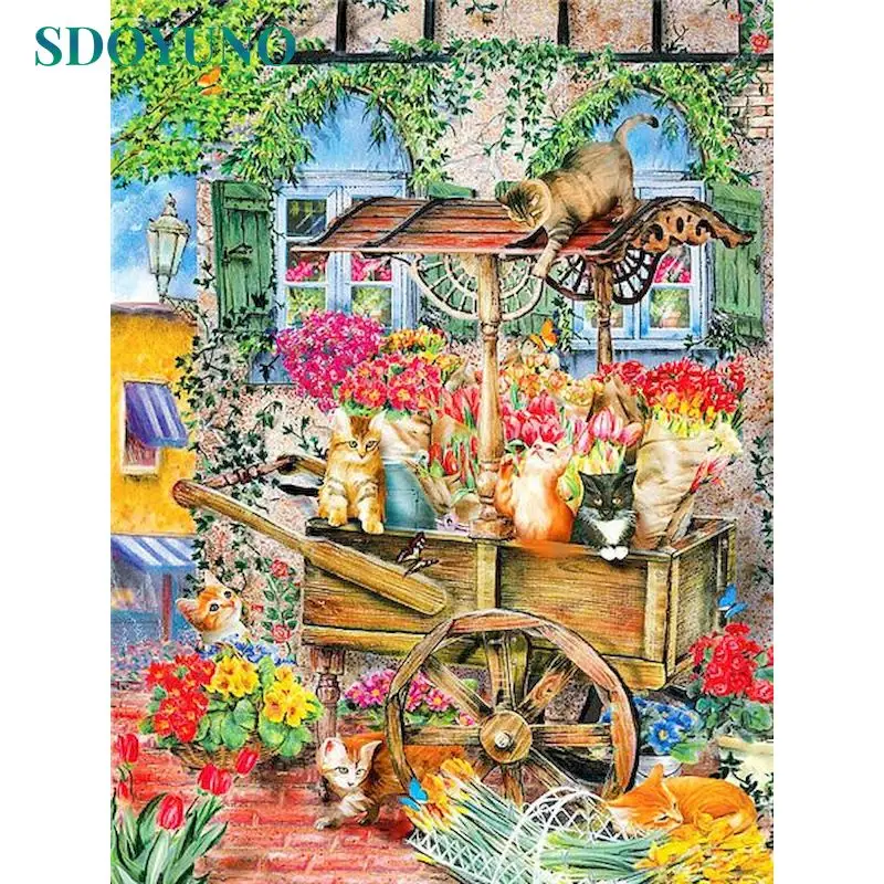 

SDOYUNO DIY Pictures By Number Kits Home Decor Painting By Numbers Cat Animals Drawing On Canvas HandPainted Art Gift