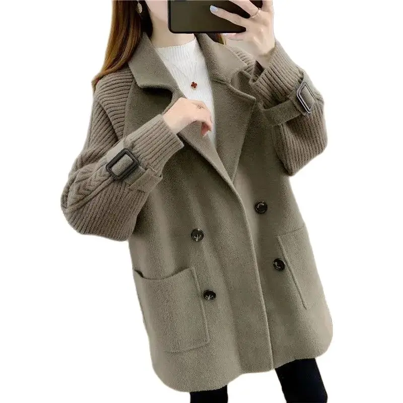 

Autumn And Winter New Double-sided Woolen Fashion Coat 2023 Popular Loose All-match Stitching Woolen Coat Women's Cardigan Trend