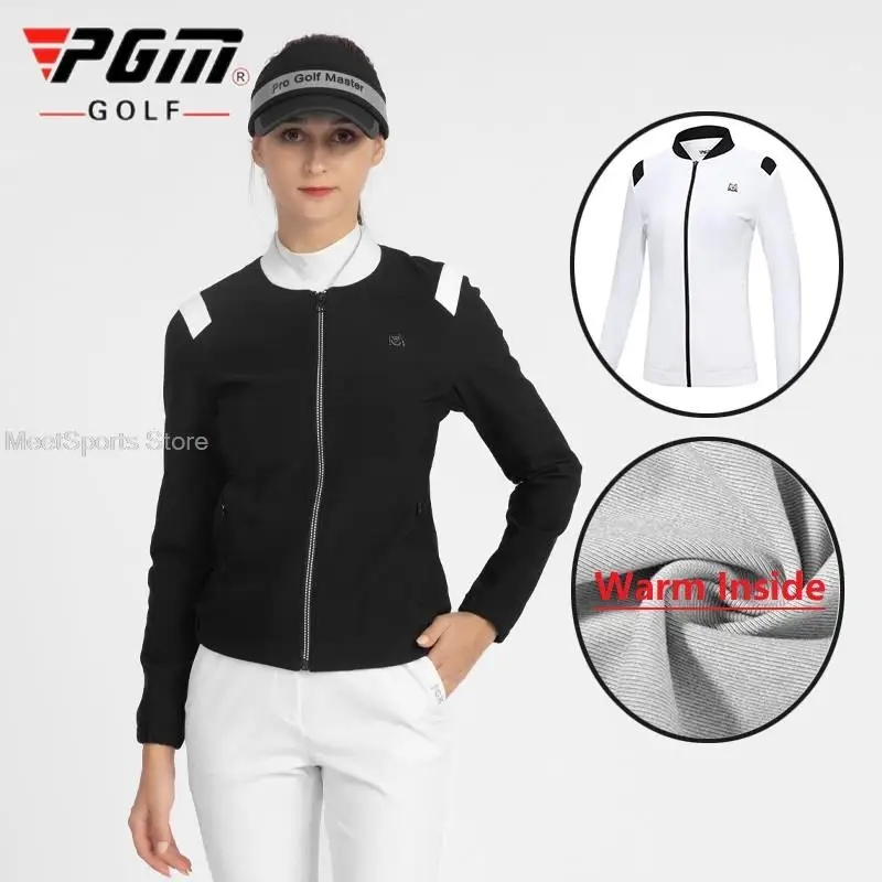 Pgm Windproof Women's Golf Coat Ladies Warm Golf Jackets Full Zipper Slim Windbreaker Stand Collar Training Girls Sportswear