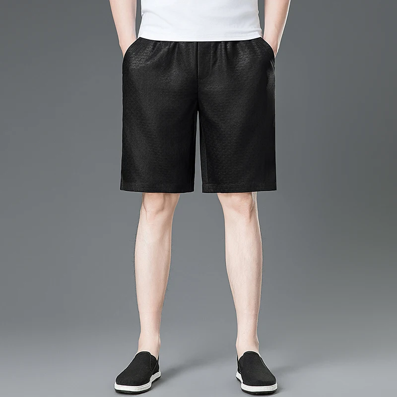 Crackled Xiangyun Silk Shorts For Men Knee Length Skin-Friendly Summer High-Quality Cool Feeling Pantalones Cortos Hombre Verano