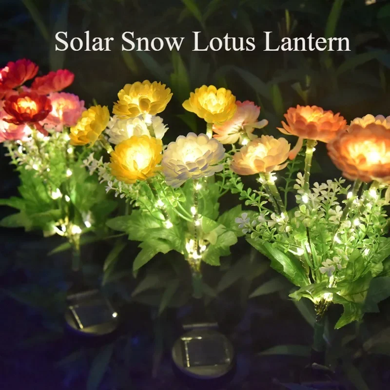 Solar LED Lights Snow Lotus Flower Lawn Lamp IP65 Outdoor Waterproof For Yard Patio Garden Decoration Flower Holiday Party Lamp