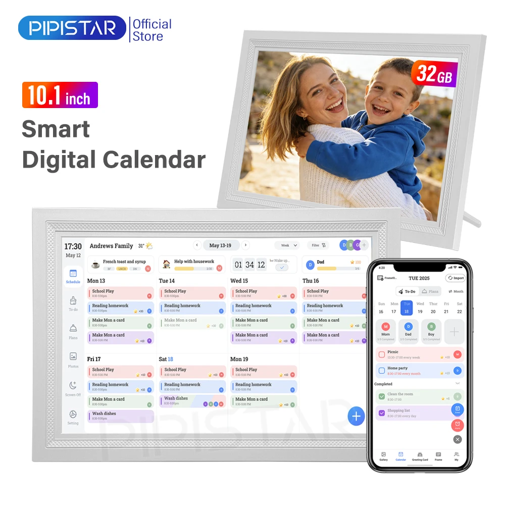 10.1-inch WiFi Digital Calendar Touch Screen Wall Mounted Electronic Calendar Chorus Chart Meal Plan To-Do List Family Schedule
