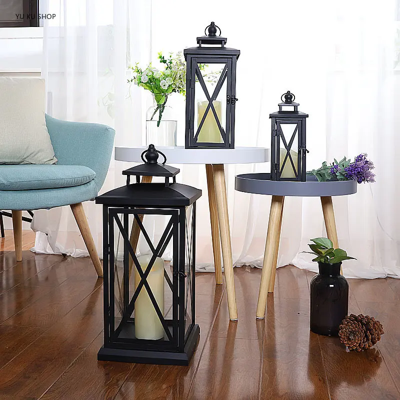 Windproof Lantern Glass Candle Holders Metal Large Black Wedding Modern Design Moroccan Candlestick Decoracion Hogar Home Decor