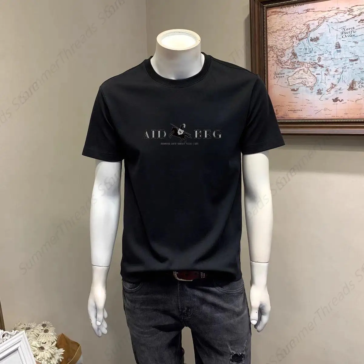 European Station Casual Mercerized Cotton Short Sleeve T-shirt Men's High-end  Summer New Loose Elastic Cotton T-shirt Trend