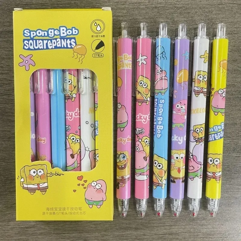 Cute SpongeBob SquarePants Cartoon Boxed Retractable Gel Pens High Aesthetic Girly Heart Quick Dry Large Capacity Black Pen - view 5