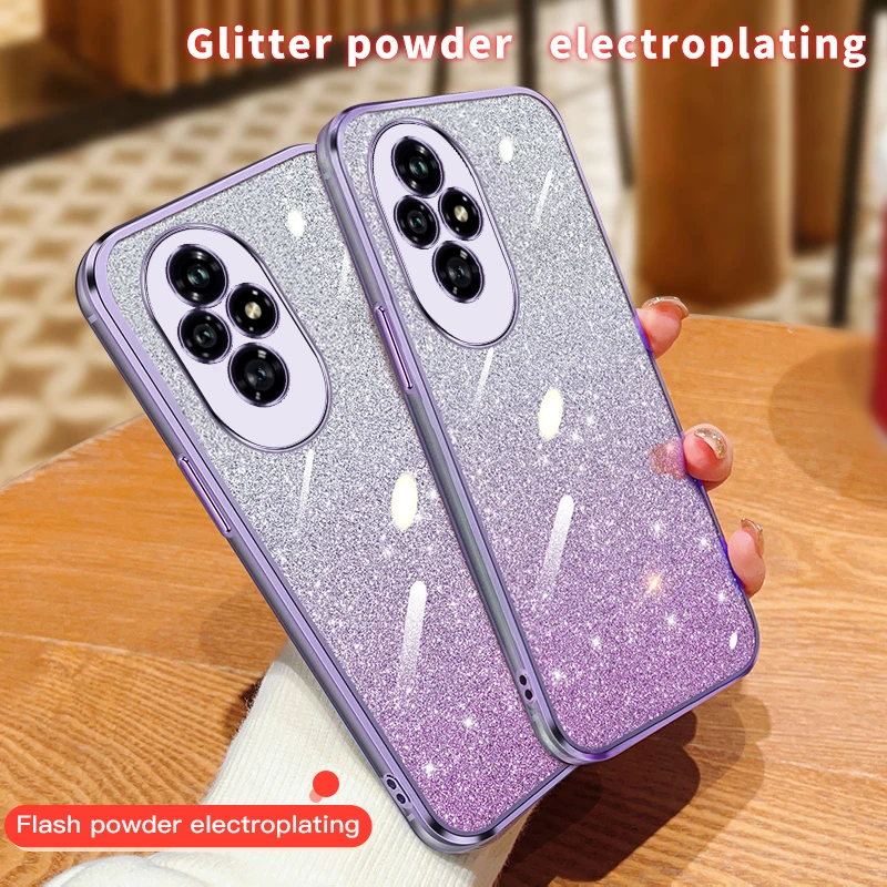 Luxury Plating Glitter Powder Protection Case For Honor 200 Pro Phone Case Shell Silicone Soft TPU Back Cover For Honor 200 Lite