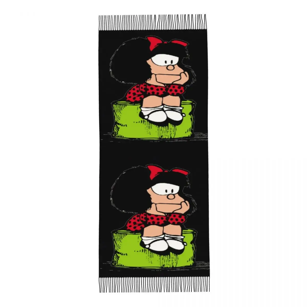 Ladies Long Mafalda Thinking Scarves Women Winter Soft Warm Tassel Shawl Wraps Quino Comic Cartoon Scarf