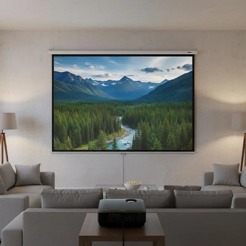 Manuelle Projektionsleinwand 3048 mm 1:1 4K 1080 HD, Wandmontierte Videoleinwand, Einziehbar mit Zugkabel, Erweiterter Betrachtungswinkel, für Heimkino, Büro, Klassenzimmer