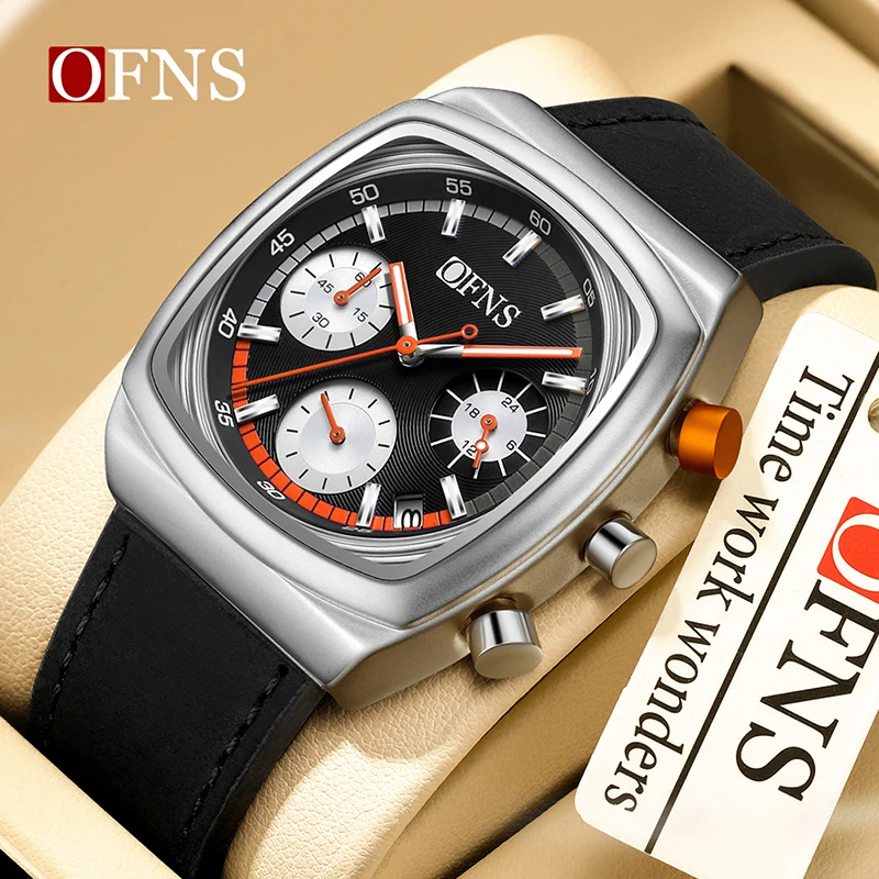 

OFNS 1635 шестиконтактные кварцевые часы мужской ремень на голову 3ATM водонепроницаемые люминесцентные указатели ночного видения 24-часовые часы с датой и диском