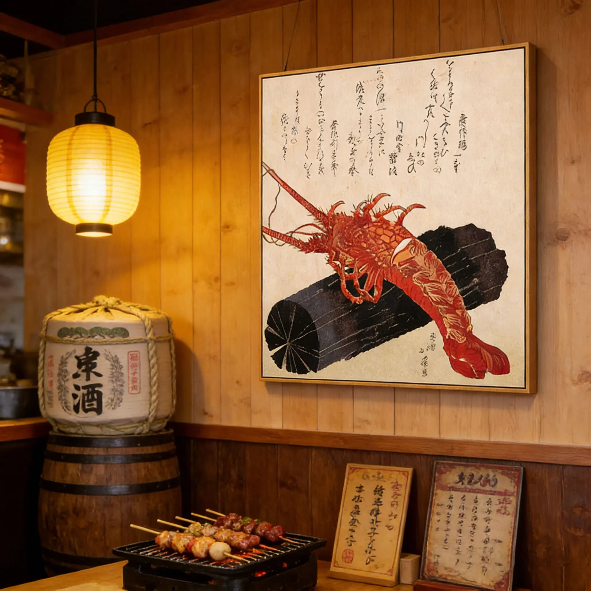 일본 우키요에 스타일 랍스터 캔버스 포스터 전통 해산물 - Japanese Restaurant Lifestyle 리뷰 및 가격