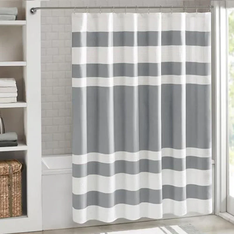 

120X180Cm Shower Curtain Bathroom Curtains Striped Pattern Polyester Bath Decor with 12 Hooks Splash Resistant Bathroom Decor