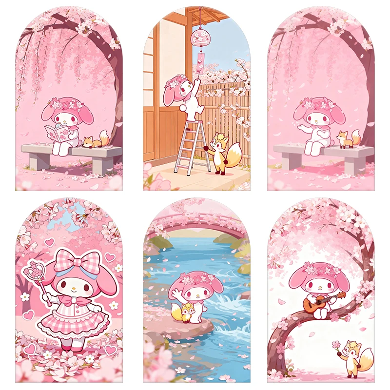 

Pink Melody Sakura Arch Backdrop Sanrio Theme Cover Girl"s Birthday Party Baby Shower Decoration Background Elastic Fabric Photo