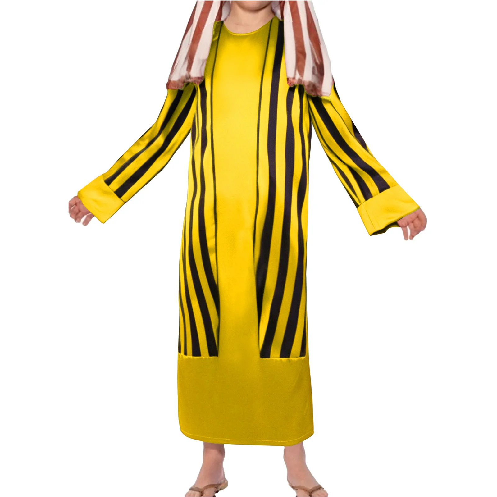 

Muslim Kids Boys Robe Long Sleeve Stripe Gown Arabian Eid Ramadan Thobe Abaya Dubai Saudi Islam Clothing Halloween Party Costume