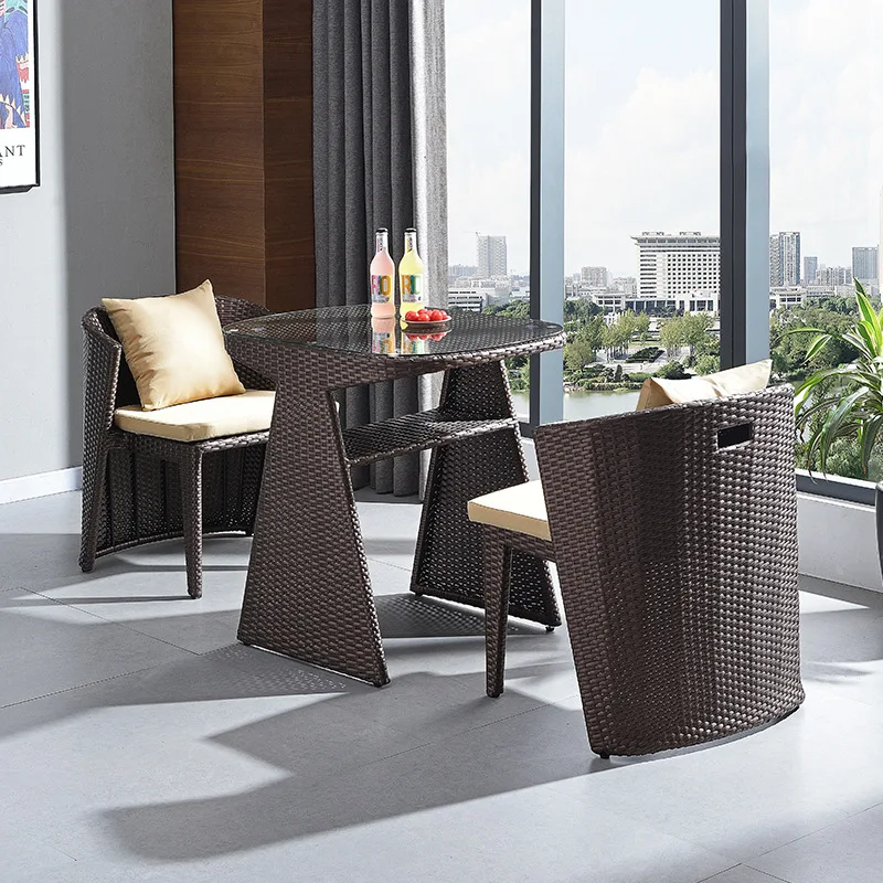 

Balcony light luxury small tables and chairs outdoor courtyard terrace storage rattan chair coffee table