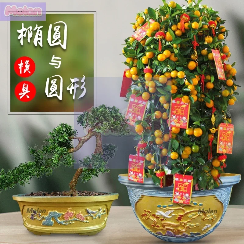 

New European-style round cement flower pot mold pot home-made simple bonsai model Daquan thickened plastic