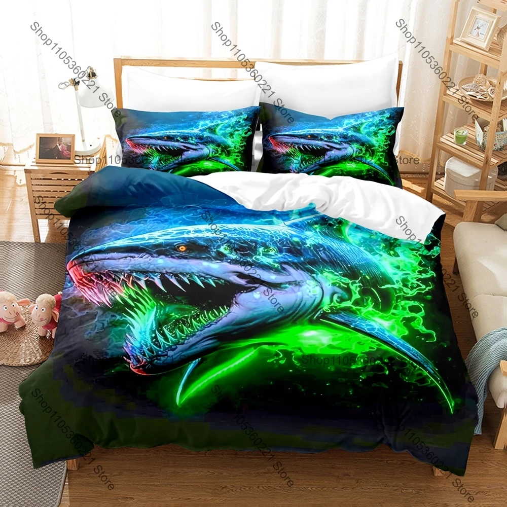 Kawaii Cartoon Shark Bedding Set Single Twin Full Queen King Size Bed Set Adult Bedroom Duvetcover Sets Anime Bed Sheet Set