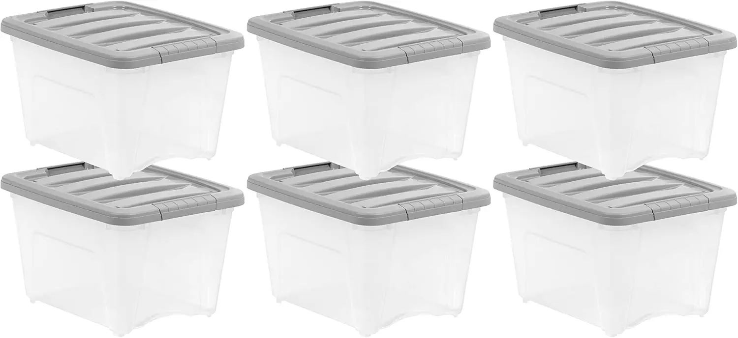 6-Pack Clear Plastic Storage Containers with Latching Lids, Stackable Organizer Bins, 19 Quart Capacity