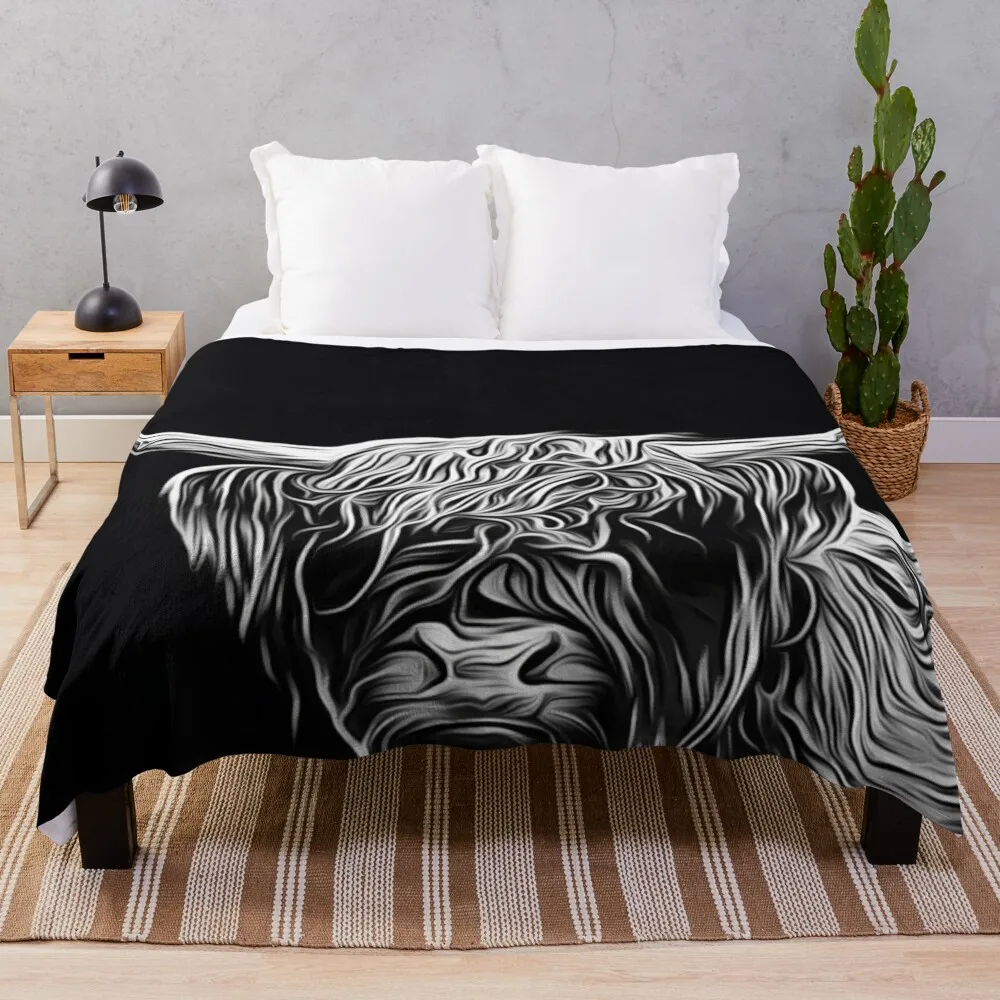 

Ghostly Scottish highland cow design. Throw Blanket sofa bed Luxury Throw Blankets