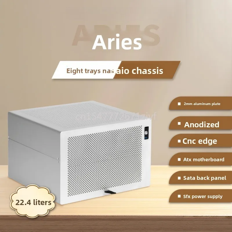 Network Storage Small Chassis Aries 8-bay NAS All Aluminum Shell ATX Motherboard SFX Power Supply