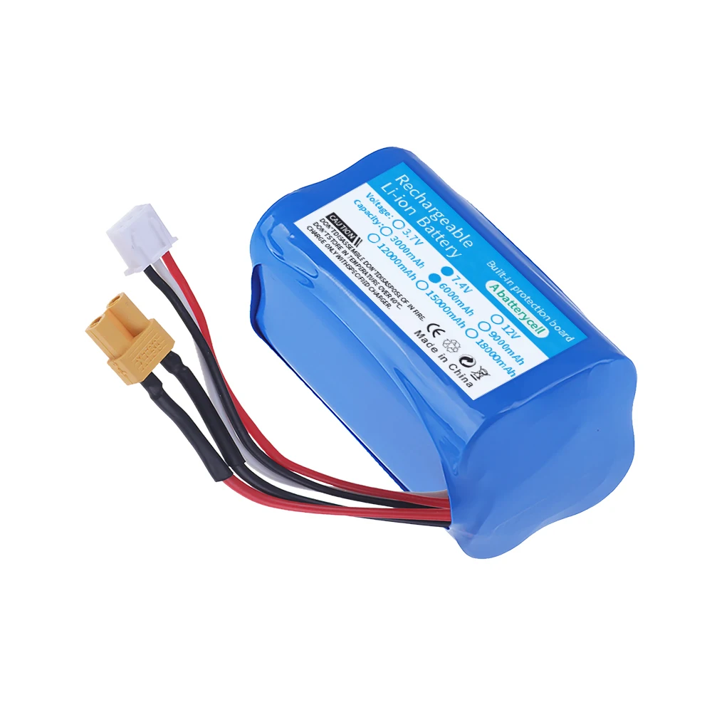 Литий-ионная аккумуляторная батарея XT30, 7,4 В, 6000 мАч, штепсельная Вилка для электрического строительного экскаватора HUINA 1580 1583 580 550 582 1/14 RC