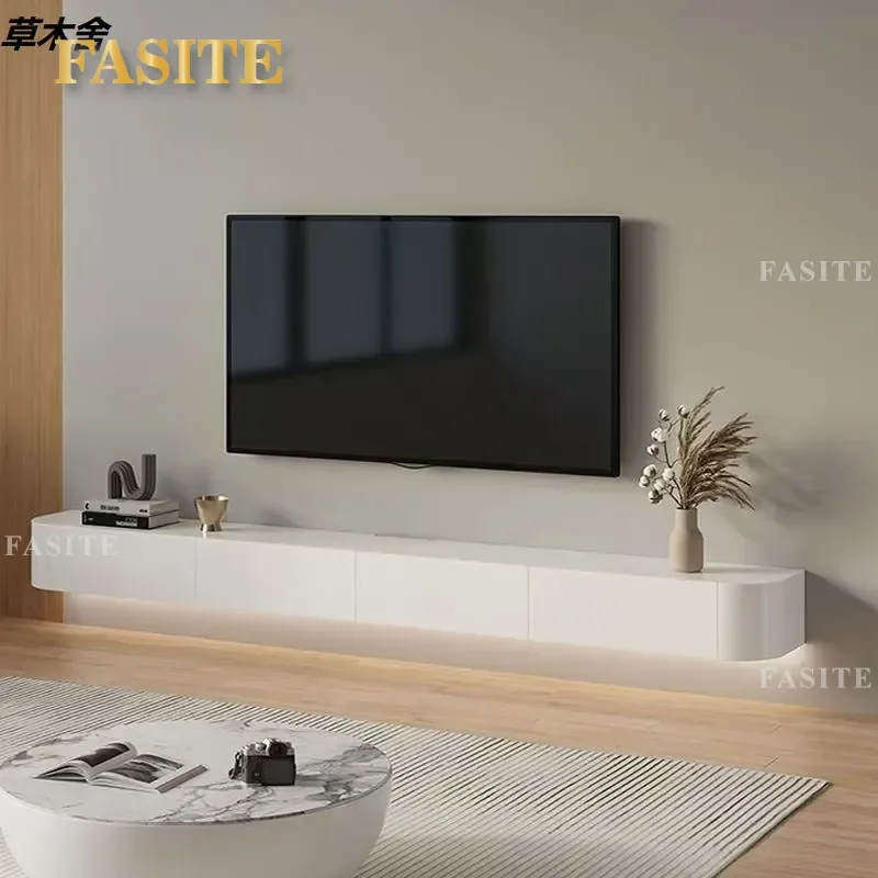 For Small Apartment Bedroom  Solid Wood Floating Wall Mounted TV Cabinet Hanging Storage Unit Modern Minimalist Decor