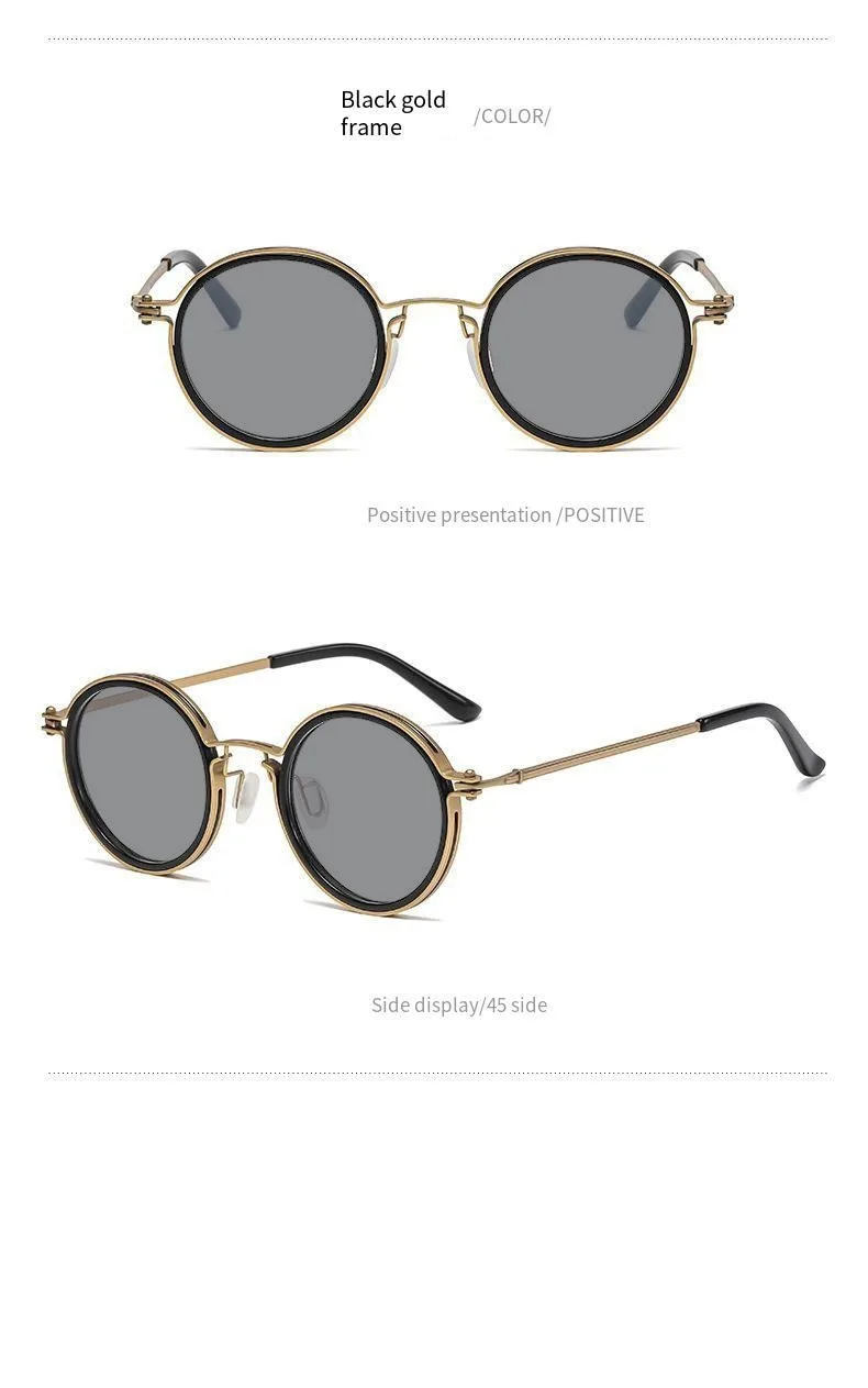 2026 Modische Neue Metall-Sonnenbrille mit Kleinem Rahmen, Runde Retro-Brille für Herren, Street-Photography-Brille, Hip-Hop UV-Schutz Sonnenbrille – Detail 12