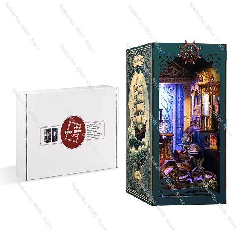 3D Wooden Bookend DIY House Model, Handmade Assembly Bookend Supply, Stereoscopic Mini House Scene Bookshelf Decorative Toy