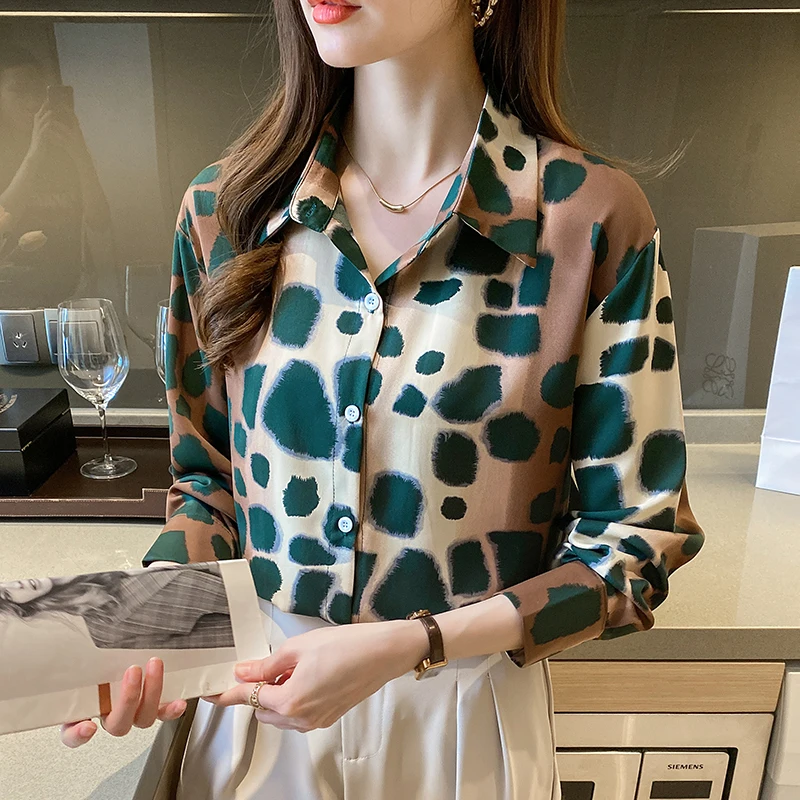 Baru blus kemeja motif wanita Fashion Korea Atasan Wanita kemeja berkancing perempuan blus lengan panjang kasual Py8909