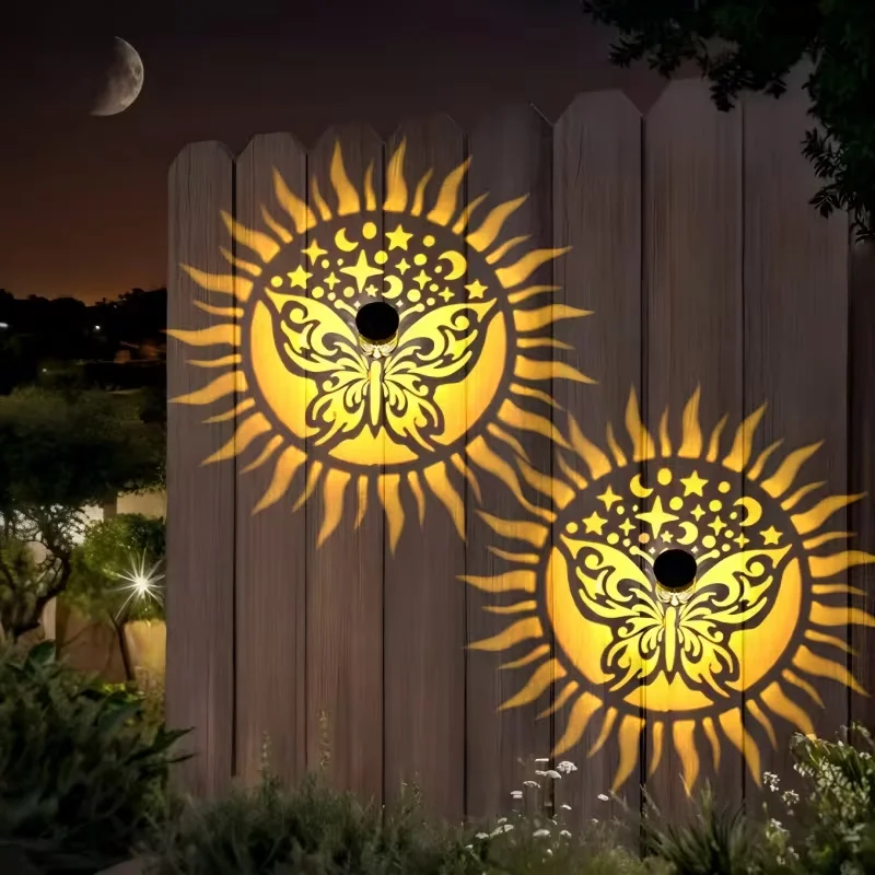 Solar Peony Mandala Wall Light Outdoor IP65 Waterproof Garden Fence Decorative Solar Lamp Warm Color Changing Patio Stair Light