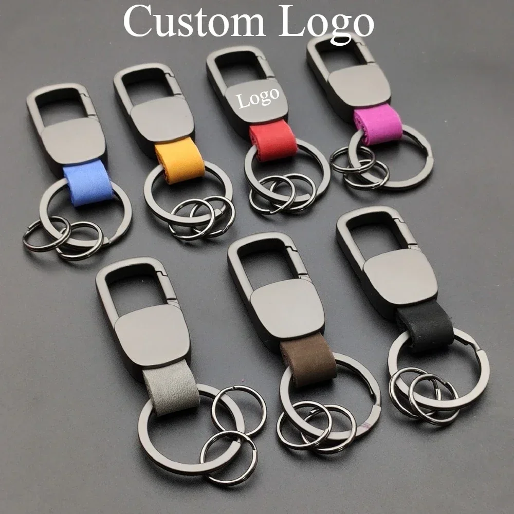 

Fashion Frosted Leather Keychains Car Key Chain Ring Custom Logo Name Waist Hanged Holder Business for Men Women Keyring Gift