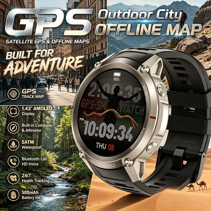 Smart Watch Low Power Chip 1.43 HD Display GPS Positioning HD Bluetooth Call 170+ Sports Mode Heart Rate Monitoring Smart Watch
