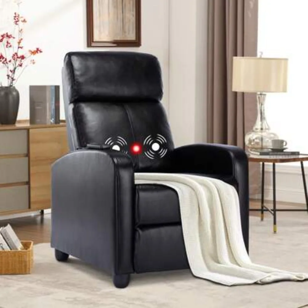 PU Leather Recliner Chair for Living Room Bedroom Home Theater Single Sofa with Two Point Massage Function Heated Backrest Footrest Lounge Chair Modern Adjustable Seat for Adults Elderly