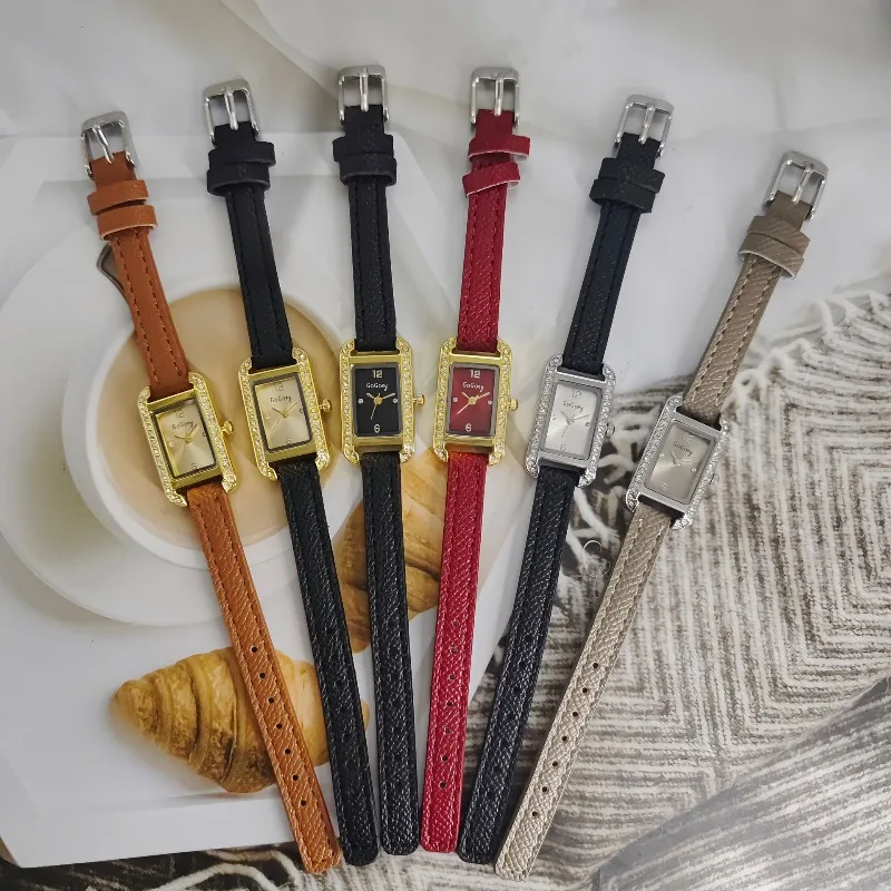 Wyprzedaż Damskie Zegarki Modne Zegarki Kwarcowe z Prostokątną Tarczą Luksusowy Skórzany Pasek Zegarek na Rękę Zegarek Damski Dropshipping Relogio