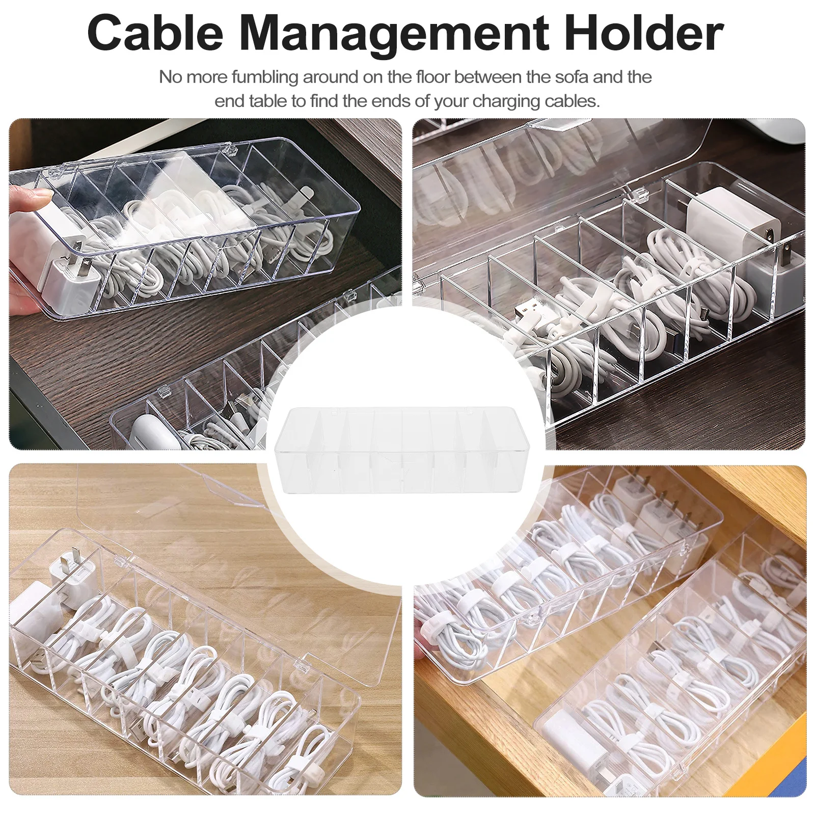 

Clear Cable Organizer Storage Box Removable Wire Holder Rack for Home Office Desk Cord Management and Cable Storage