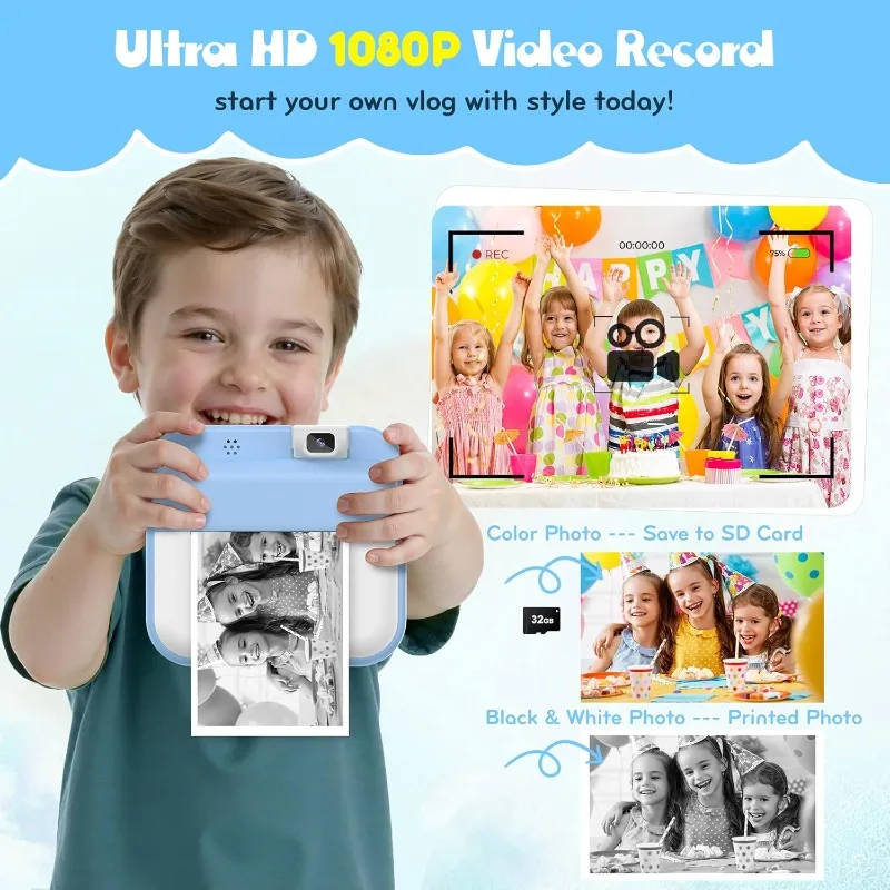 Kids Camera Instant Print - Digital Camera with Flip Lens,Instant Print Photos for Toddlers HD Selfie 1080P Video